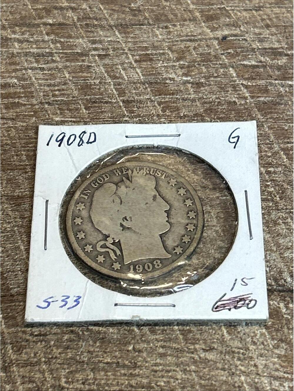 1908-D DENVER MINT BARBER HALF DOLLAR